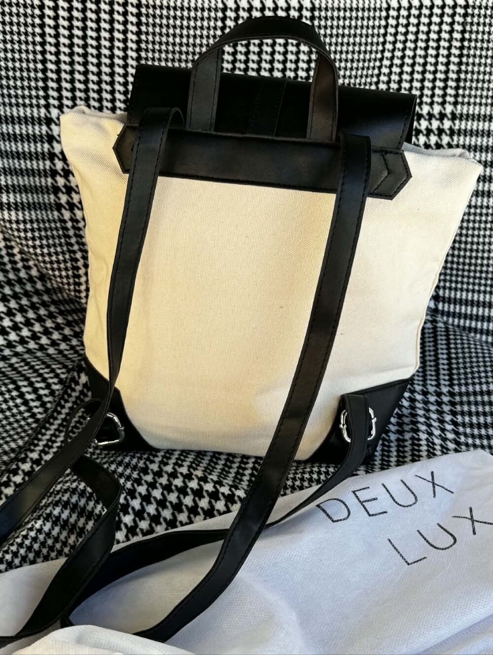 Deux Lux Cream Canvas Backpack with Black Trim